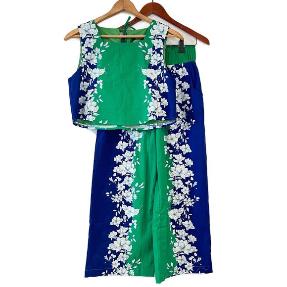 Kourt Willow 2-Piece Pant Set Crop Top Wide Leg Crop Pant Small Blue Green - Picture 1 of 12
